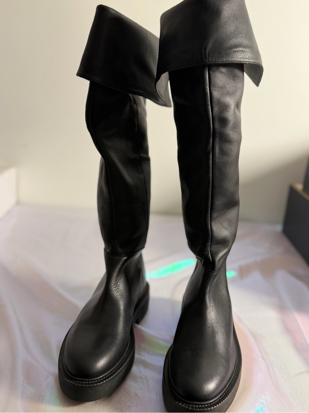 Mango Black Over-the-Knee Leather Boots